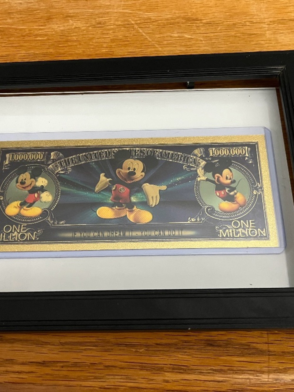 Disney Framed Mickey Mouse Collectible Bill with Gold Accents